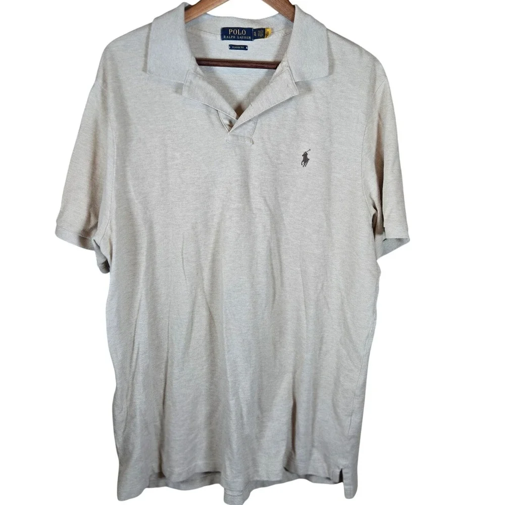 Polo Ralph Lauren Classic Fit Mens Beige Heathered Short Sleeve‎ Polo Shirt XL